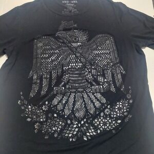 Ay Guey! Womens 2XG Long Tee Classy Graphic Embellish Eagle Stretch Short Sleeve